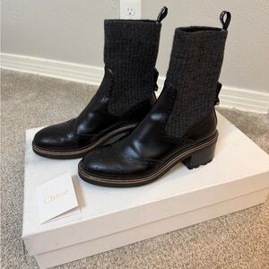 Chloé Franne Lug-Sole Leather Sock Boots